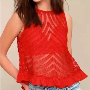 Free People Red Lace Cropped Top NWOT Sz Small